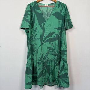 a new day Green Leaf Print Mini Dress, Size L